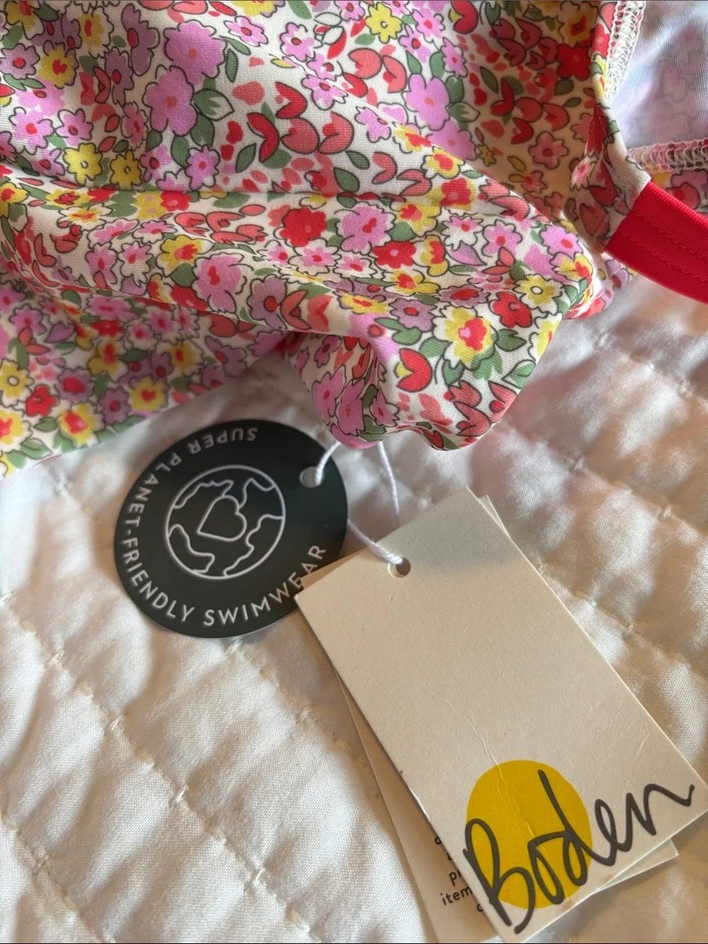 Boden Floral One-Piece Swimsuit in Pink, Yellow and Green UPF 50+ NWT